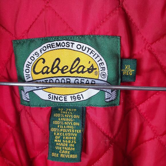 Vtg 90s Cabela's Men Sz XL Red/Gray Full Zip/Snaps Hooded Varsity Bomber Jacket - Picture 5 of 15